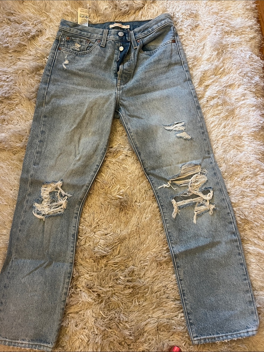 Levi's Light Blue Ripped Straight-Leg Jeans